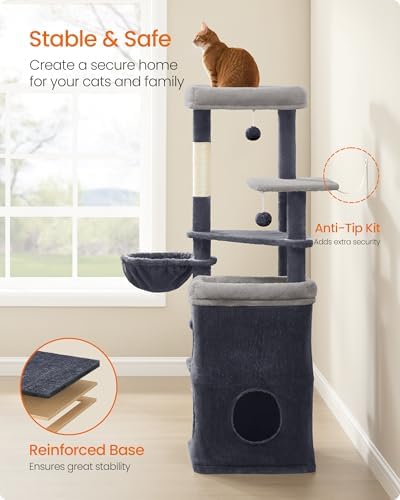 Feandrea Cat Tree Indoor, 60" Multiple-Level Plush Cat Tower, Dark Gray - Image 7