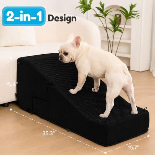 3-Step Dog Stair and Ramp for Small Dogs and Cats, Pet Steps for Sofa and Couch with Non-Slip Bottom, Black - Image 3