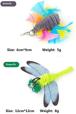 2 Pcs Dragonfly,Multi Feather Teaser and Exerciser for Cat and Kitten - Cat Toy Interactive Cat Wand Feather Toys CT15-6 Dragonfly - Image 3