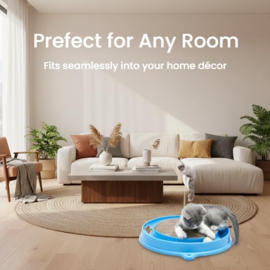 AUOON Cat Scratcher Toy with Ball Track - 3 in 1 Interactive Cat Toy, Cat Scratch Pad with Cat Ball Toy and Plush Cat Mouse Toy for Indoor Cats and Kittens (Blue)