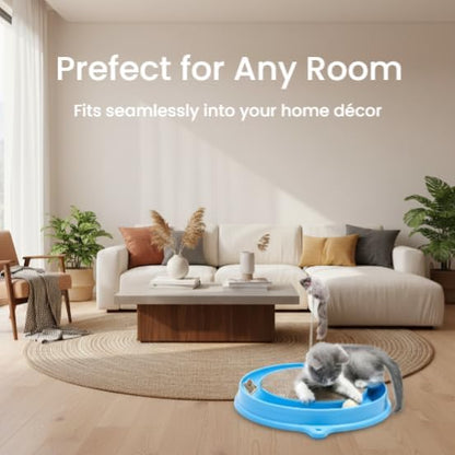 AUOON Cat Scratcher Toy with Ball Track - 3 in 1 Interactive Cat Toy, Cat Scratch Pad with Cat Ball Toy and Plush Cat Mouse Toy for Indoor Cats and Kittens (Blue)