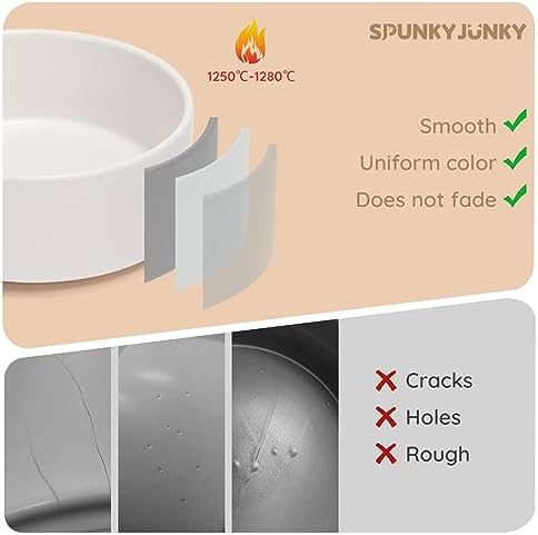 SPUNKYJUNKY 13.5OZ Ceramic Dog and Cat Bowl, Modern Cute Weighted Food Water Bowl for Replacement White (2 Pack) - Image 2