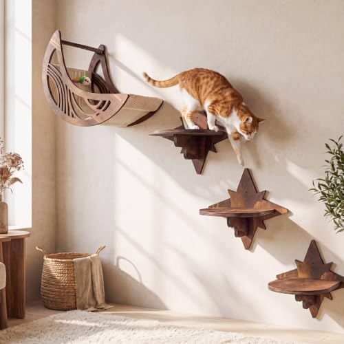 Moon & Star Cat Wall Shelves, Modern Cat Wall Furniture for Indoor Cats - Image 6