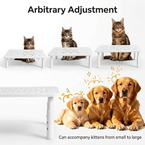 Raised Automatic Cat Feeder Stand for Double Bowl Feeders, Carbon Steel 14.57 x 9.25 in, 3 Adjustable Heights 4.13-5.71 in, Non-Slip, Fits Feeders & Water Dispensers, No-Drill (White) - Image 5