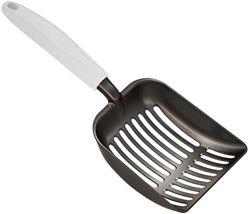 WePet Cat Litter Scoop, Non-Stick Plated Aluminum Alloy Sifter, Kitty Durable Metal Scooper, Deep Shovel, Long Handle, Kitten Pooper Lifter, Size Medium, Coated Black Body with Grey Handle by WePet