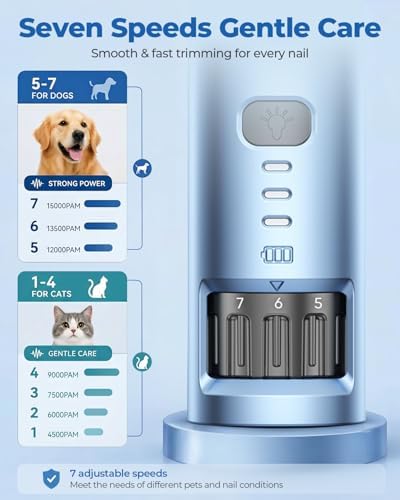 CATPICK 7-Speed Quiet Dog & Cat Nail Grinder with 360° LED for Thick Nails - Image 4