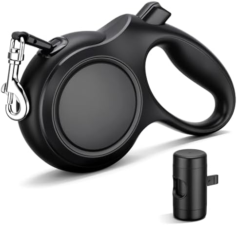 Segarty 16 Ft Retractable Dog Leash with Detachable Poop Bag Holder, 5m Walking Leash for Pets up to 66 Lbs, 360°Tangle-Free Black Dog Lead with Anti-Slip Handle & One-Handed Brake Pause Lock for Dogs by Segarty