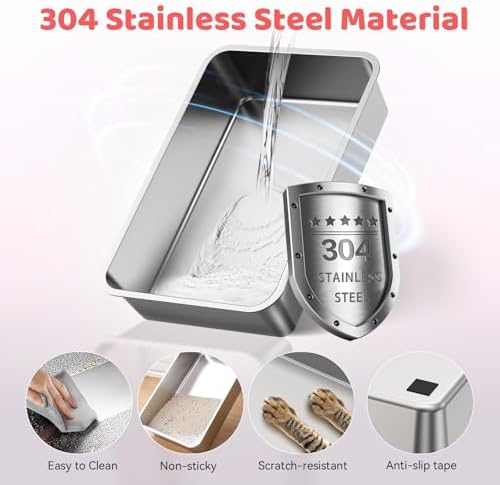 Stainless Steel Cat Litter Box with Lid, 160° Flip Top Kitty Litterbox, XL High Sided Enclosure Litter Pan for Big Cats, Front & Top Entry, Anti-Leakage, Odor-Free, Includes Scoop Mat, Purple Pink - Image 3