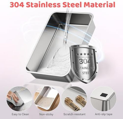 Stainless Steel Cat Litter Box with Lid, 160° Flip Top Kitty Litterbox, XL High Sided Enclosure Litter Pan for Big Cats, Front & Top Entry, Anti-Leakage, Odor-Free, Includes Scoop Mat, Purple Pink - Image 3