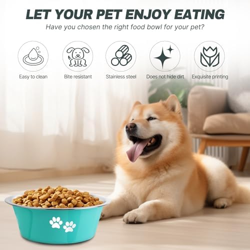 Stainless Steel Dog Bowls, Nonslip Rubber Bottom No Spill Proof Skid Metal Insulated Dog Bowls for Large Medium Small Breed Dogs (Green, 8.5 Cups/71 OZ) - Image 4