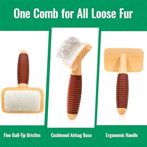 Small Slicker Brush for Dogs & Cats, Professional Pets Long Pin Brush for Grooming, Shedding - Non-Slip Rubber Beech Handle - Image 5