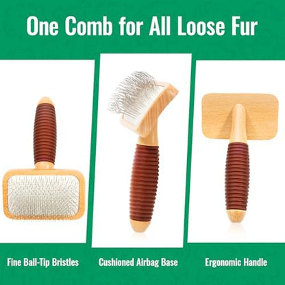 Small Slicker Brush for Dogs & Cats, Professional Pets Long Pin Brush for Grooming, Shedding - Non-Slip Rubber Beech Handle - Image 5