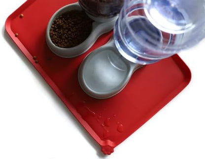 Hoki Found Large Silicone Non-Slip Pet Dog Cat Bowl Mats - Waterproof Dog Cat Food Mats - Classic Red - Image 5