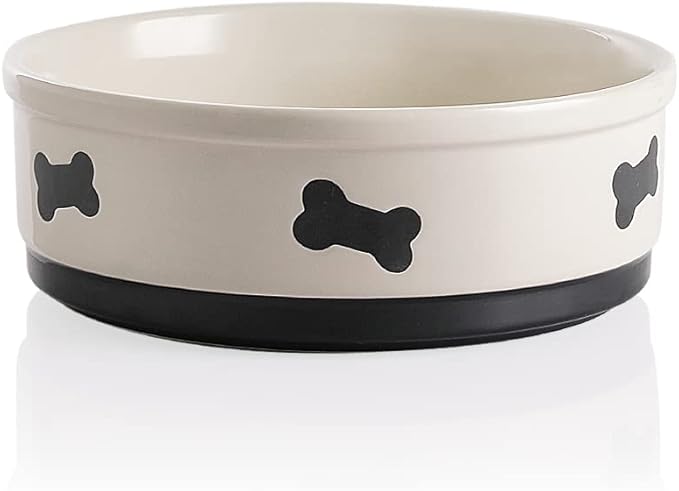 Sweejar Ceramic Dog Bowls with Bone Pattern, Dog Food Dish for Large Dogs, Porcelain Pet Bowl for Water 70 Fl Oz (Beige)