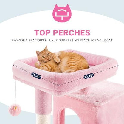 Allewie 29 Inches Cat Tree Tower/Plush Perches Platform/Condo/House/Sisal Scratching Posts/Multi-Level Activity Center Furniture for Kittens/Pink - Image 4