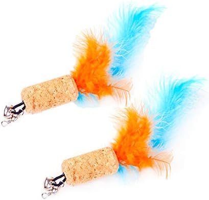 Cat Feather Toys Set, Cat Retractable Teaser Wand Toy, Interactive Cat Chaser Toy for Exercising Kitten or Cat, Included 2 Refills Feathers CT15-8 Cork Colorful Feather by Unknown
