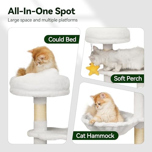 Meecal Cat Tree, 43In Cute Cat Tower for Kittens Under 6 Months 9lbs, White - Image 4