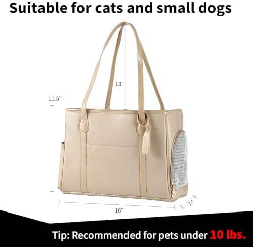 Stylish Dog Purse Carrier, Leather Pet Carrier Bag for Small Dogs Cats Puppy, Airline Approved Soft-Sided Carrier Ivory - Image 2