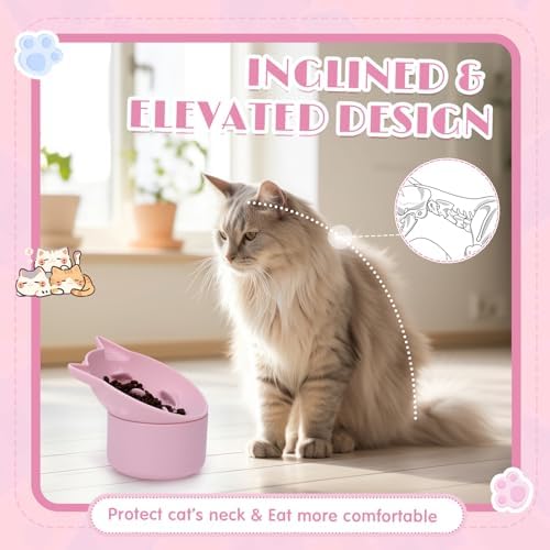 Funnymoom 2 Pack Silicone Cat Slow Feeder, Elevated Slow Feeder Cat Bowl for Dry and Wet Food, Tilted Design with Non Slip Base, Adjustable Angle for Pet(Pink and Blue) - Image 3