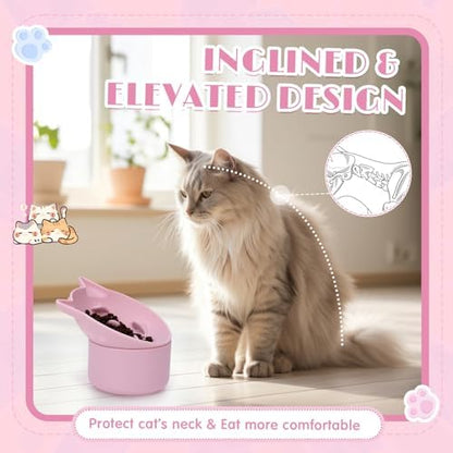 Funnymoom 2 Pack Silicone Cat Slow Feeder, Elevated Slow Feeder Cat Bowl for Dry and Wet Food, Tilted Design with Non Slip Base, Adjustable Angle for Pet(Pink and Blue) - Image 3