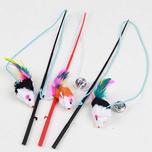 Bluelanss Cat Feather Toy, Interactive Cat Toy, Mouse Feather Pet Teaser, Retractable Cat Teaser Wand with Bell for Indoor Cats Kitten Play, Exercise, Activity & Fun Random Color (1pcs)