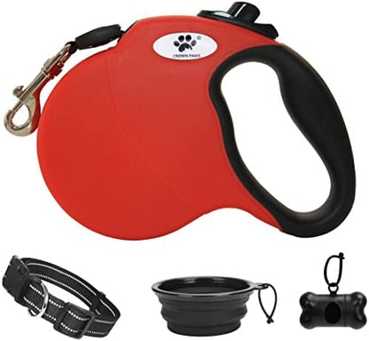 16 ft Retractable Dog Leash for Large Dogs up to 110 lbs,Tangle-Free Nylon Tape,Red L by CROWN+PAWS
