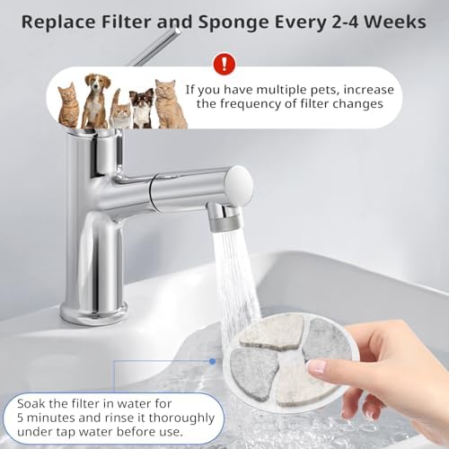 Stainless Steel Cat Water Fountain Filters, 5 Pack Replacement Filters Fit for Round 2L/67oz Automatic Pet Fountain, Filter with Triple Filtration System (5+5+5) - Image 6