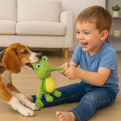 Plush Frog Dog Toy, Squeaky Interactive Tug Toy for Small Medium Dogs - Image 4