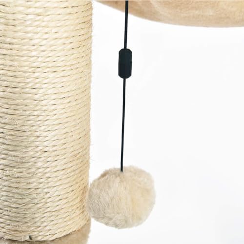 Amazon Basics Cat Tower with Hammock Bed and Scratching Post for Indoor Cats, Easy to Assemble, Interactive Hanging Ball, 15.8" x 15.8" x 19.7", Beige - Image 3
