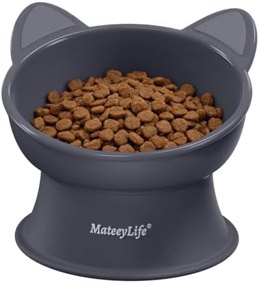 MateeyLife Raised Cat Bowls, Cat Food Bowl Elevated for Kittens & Small Dogs, 15°Tilted Protect Pets' Neck and Anti Vomiting, Whisker Friendly Food & Water Feeding Bowl, 6 oz Each - Gray by MateeyLife