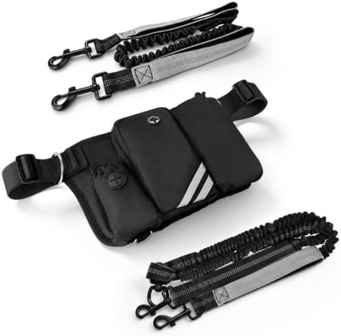 Hands Free Retractable Double Dog Leash, Dual Bungee Waist Belt Reflective - Image 7