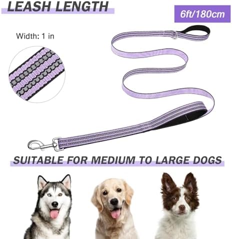 Hikiko 6FT Dog Leash with 2 Padded Handles Reflective,Lavender - Image 6