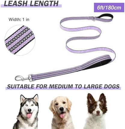 Hikiko 6FT Dog Leash with 2 Padded Handles Reflective,Lavender - Image 6