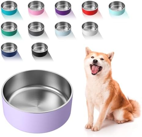 WENBOKMIN Dog Bowl, Stainless Steel Food and Water Bowl, 64oz, Light Purple | Non Slip Quiet Bottom, Easy to Clean, Dishwasher Safe by Wenbokmin