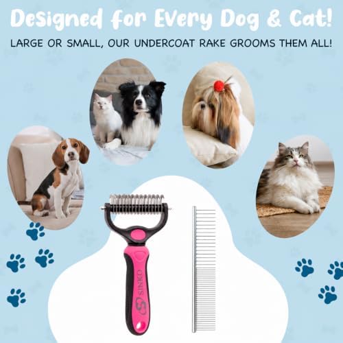 Sinko Shedding Brush for Dog and Cat, Undercoat Rake & Comb with Extra-Wide Double-Sided Stainless Steel Teeth for Deshedding, Brushing, Removing Loose Fur, Knots, Mats & Tangles in Pets (pink) - Image 6