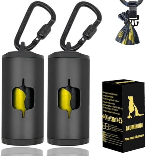 Metal Dog Poop Bag Holder 2-Pack w/Leash Clip|Durable Scratch-Resistant Aluminum|30 Bags+6 Accessories（Black） by SHAOUMAN