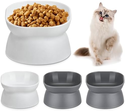 4 Pieces Plastic Tilted Elevated Cat Bowls Raised Cat Food Bowls Elevated Feeding Dish for Flat Faced Kitten Kitty Pets Supplies(White and Grey) by Clysee