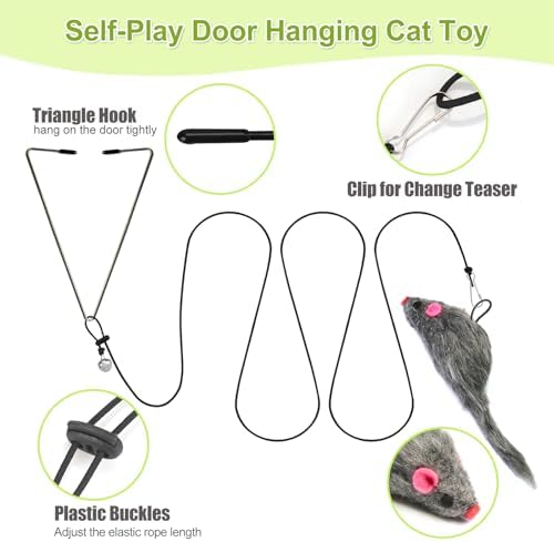 ChicWow Interactive Retractable Cat Wand & Hanging Toys for Cats - 2 Wands, 2 Hanging, 7 Teaser Cat Toys for Indoor Adult Cats Kitten, Includes Feather, Mouse, Fish, Worm, 1 Spare Elastic Rope - Image 3