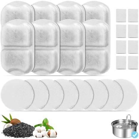 8 Set Dog Fountain Filter Replacement for 7L/230oz/1.8G Stainless Steel Dog Water Dispenser, YOIHABV Cat Fountain Filters, Triple Filtration Pet Water Filter, Replacement Filters and Sponges by YOIHABV