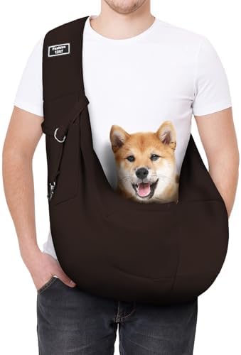 Dog Sling Carrier with Padded Strap, Reversible Pet Carrier for Cat Dogs, Hands Free Puppy Sling with Pocket, Dog Carriers for Small Dogs Cats, Cat Purse Bag Outdoor Travel Safety Harness by AUYAO
