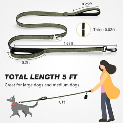 Double Handle Dog Leash with Poop Bag Holder and Car Seat Belt Buckle - Image 2