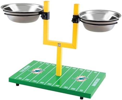 NFL Miami Dolphins Goalpost Football Field Dog Feeder – Adjustable Elevated Dog Bowls with Stand, 2 Stainless Steel Bowls, Non-Slip Rubber Feet, Raised Pet Feeder for Large & Small Dogs, Cats. - Image 4