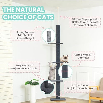 Max & Marlow 95-108" Floor to Ceiling Cat Tree for Indoor Cats, Dark Grey - Image 7