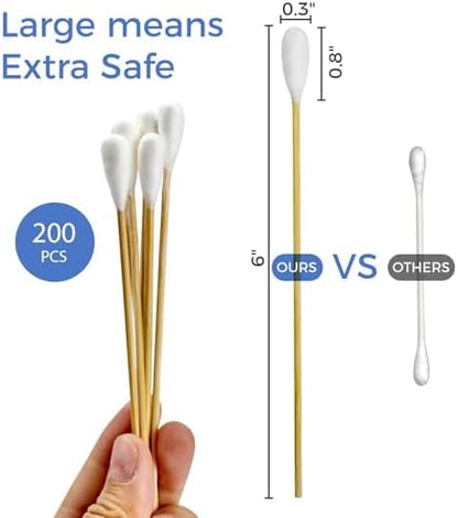 GOLD HONEY 6 Inch Large Cotton Swabs, Dog Ear Swabs with Bamboo Handle - Image 3