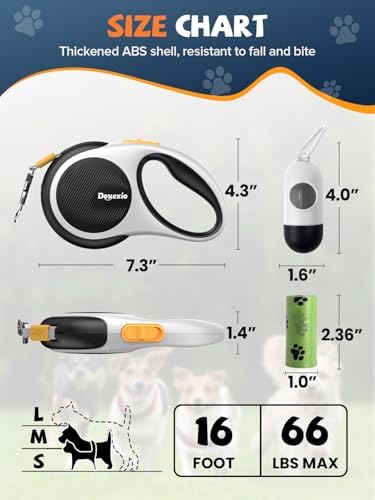 Retractable Dog Leash with LED Flashlight, Douexio Upgrade 3 in 1 Dog Leash Retractable for Small Medium Dogs Up to 66 lbs, 16ft, Anti-Slip Handle (Black-White) - Image 2