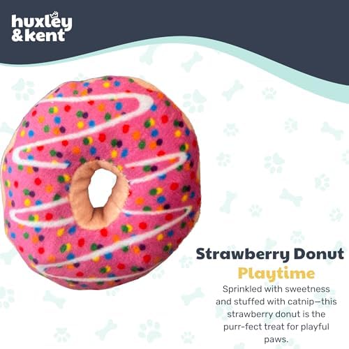 Huxley & Kent Plush Crinkle Catnip Cat Toy, Strawberry Donut - Image 2