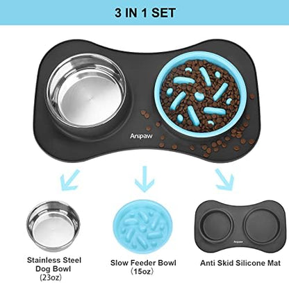 Slow Feeder Dog Bowls 3 in 1 Stainless Steel Food Water Bowl to Slow Eating - Image 5