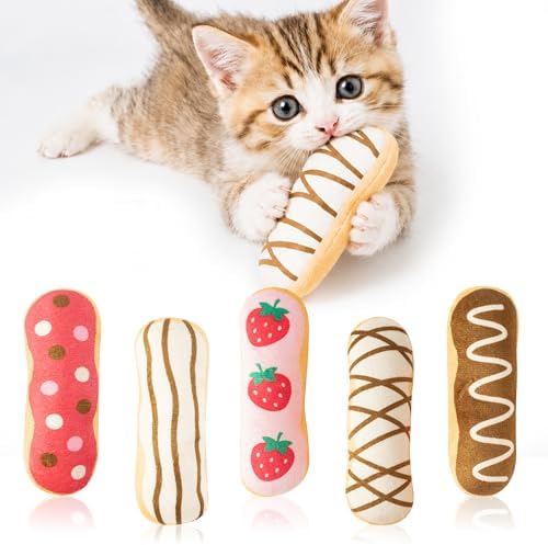5Pcs Eclair Catnip Toys, Plush Interactive Cat Toy Set for Indoor Cats by MALLMALL6