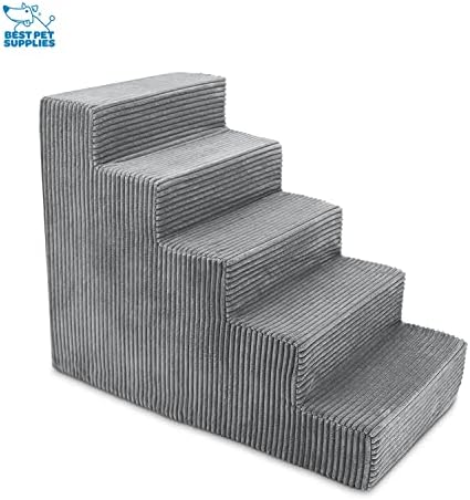 Best Pet Supplies Dog Stairs & Steps - Foam Steps for Small Dogs & Cats, Non-Slip Indoor Balanced Pet Step Support, Dog Ramp, No Assembly, Gray, 5-Step (22.5-inch Height) - Image 2