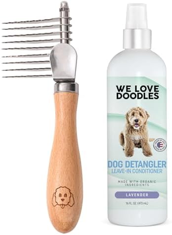 We Love Doodles Dog Dematting Brush & Rake, Hair Brush for Dogs, Made in the USA & Detangler Spray - Stainless Steel Blades, No Pulling, All Hair Types, Promotes Circulation, All Breeds, Ages by WeLoveDoodles